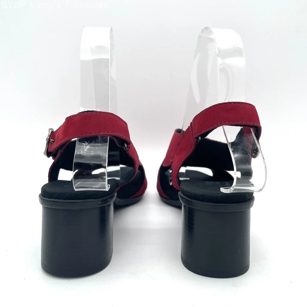Munro Red Nubuck Leather Slingback Heels Womens 7.5M Comfort Sandals USA